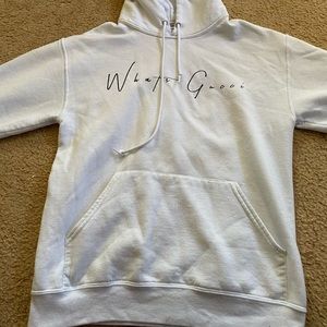 white “what’s gucci” hoodie